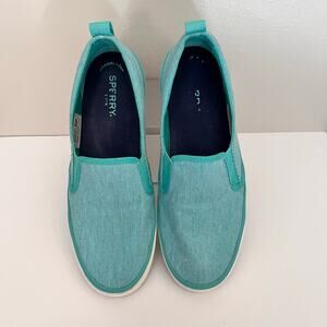 SPERRY Top Sider Crest Twill Sea Mint Womans Slip on Shoes Sz 8.5 Good Condition